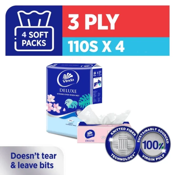Vinda Deluxe 3 Ply Soft Pack Facial Tissue - Image 2