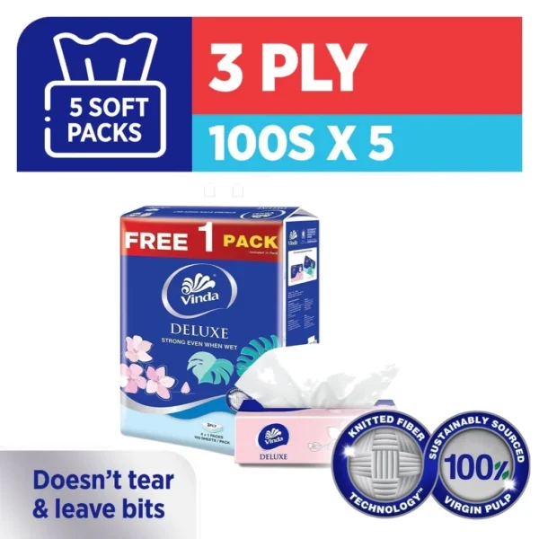 Vinda Deluxe 3 Ply Soft Pack Facial Tissue